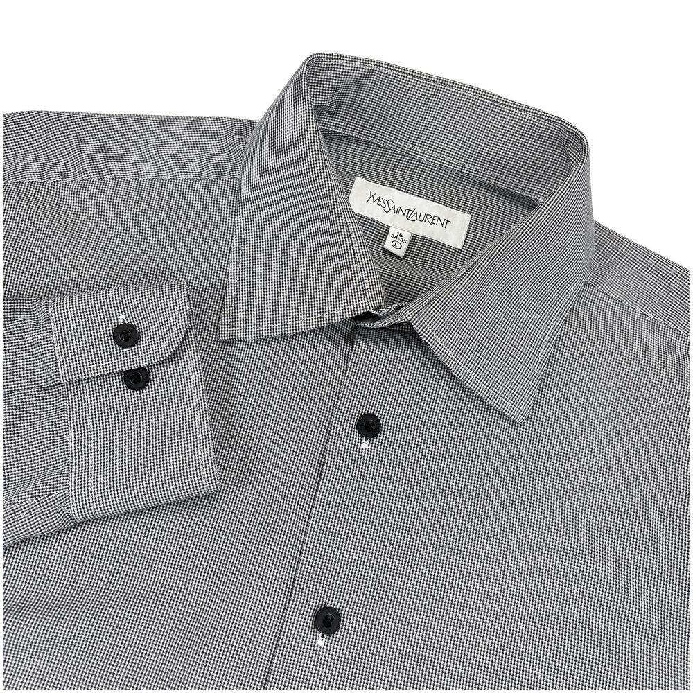 Yves Saint Laurent Dress YSL Shirt Mens 16 32/35 Black White Micro Check Button
